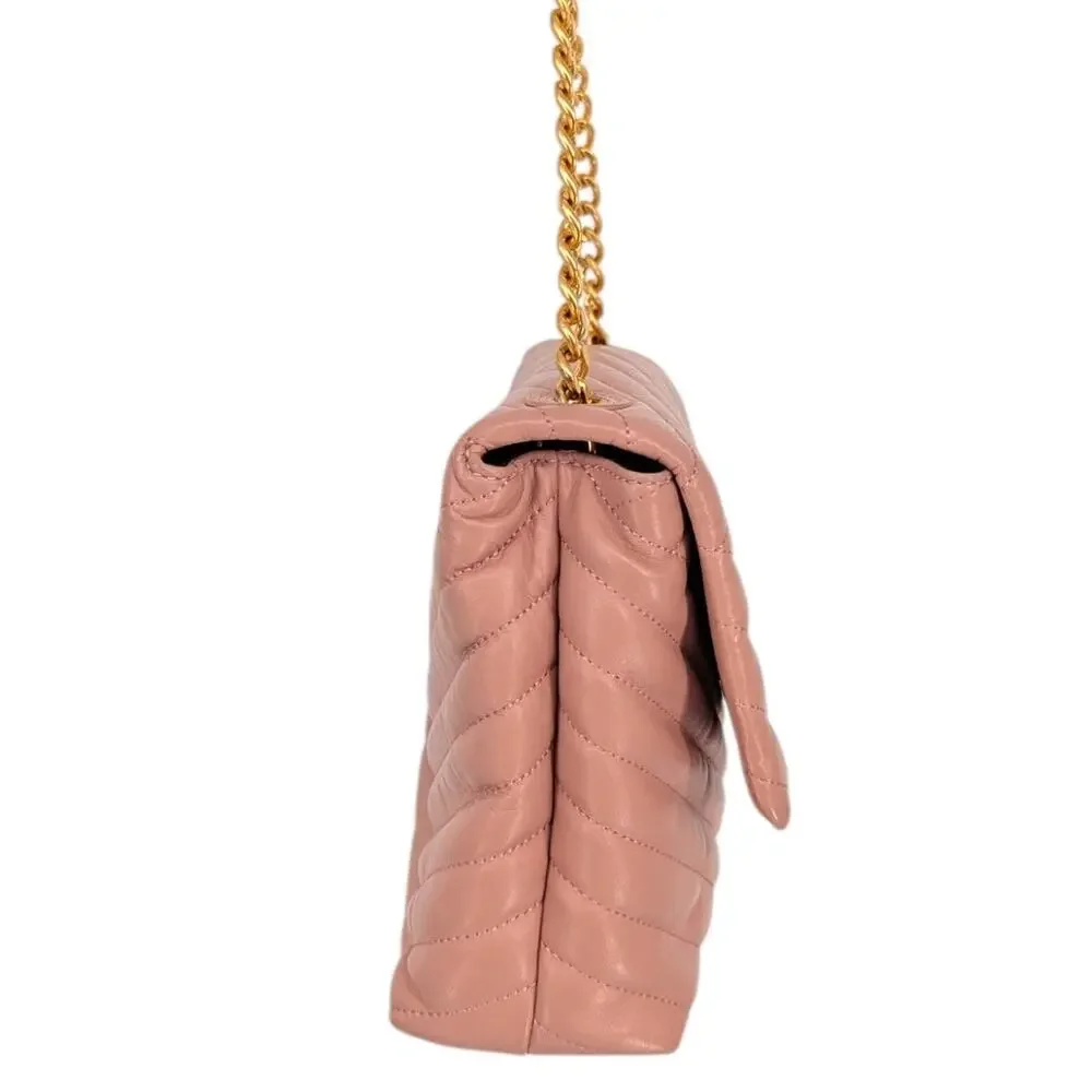 Tory Burch Kira Meadow Sweet Pink Leather Chain Shoulder Bag Gold